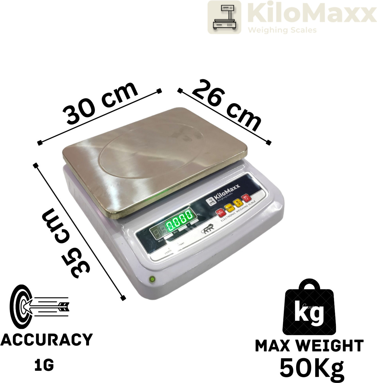 Image of KiloMaxx KM-27, 50Kg With Ultrabright Double Display for Shop or Industrial Use 10*12 inch Weighing Scale