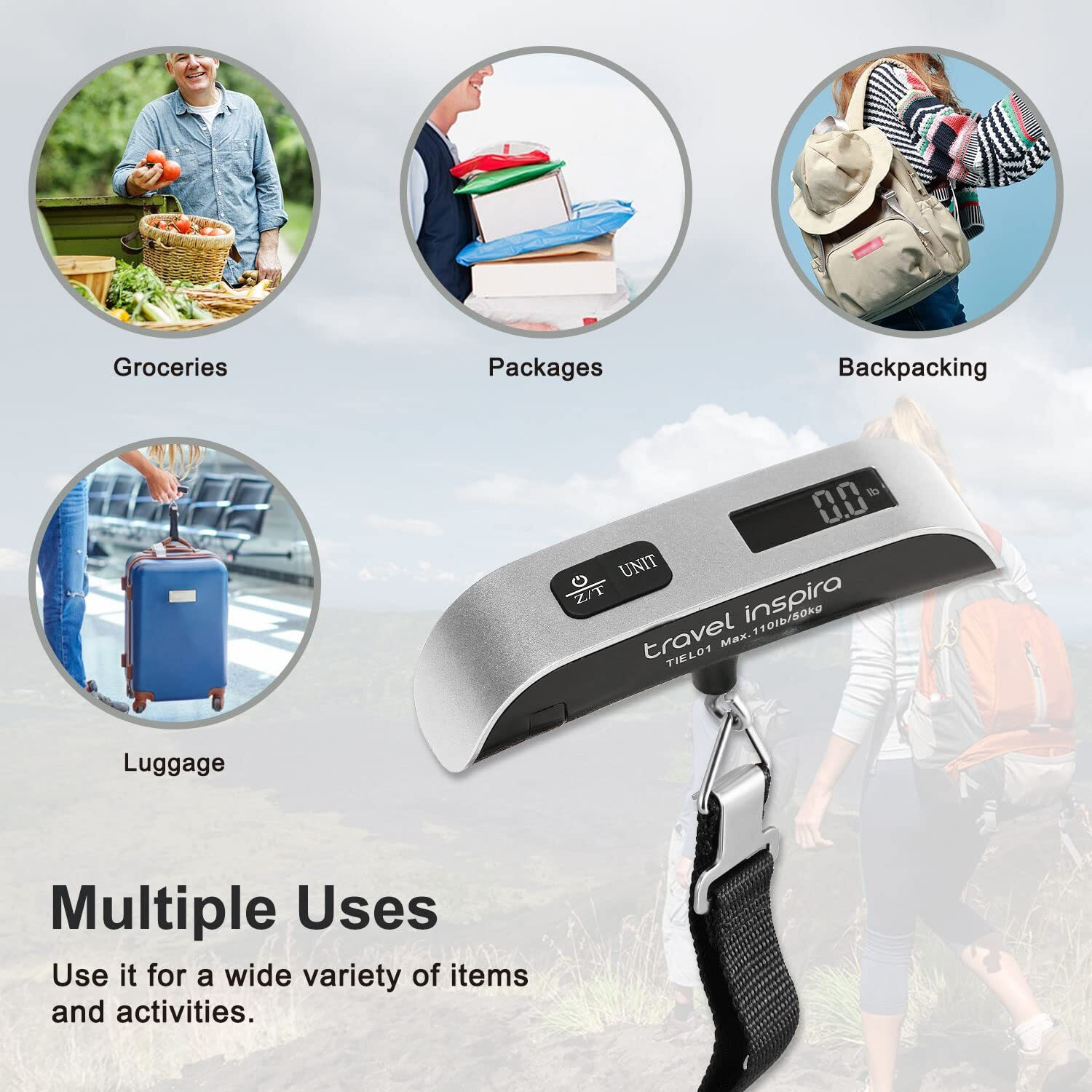 Image of Shopping & Mart Luggage Scale, Portable Digital Hanging Baggage Suitcase Scale for Battery Inclu Weighing Scale