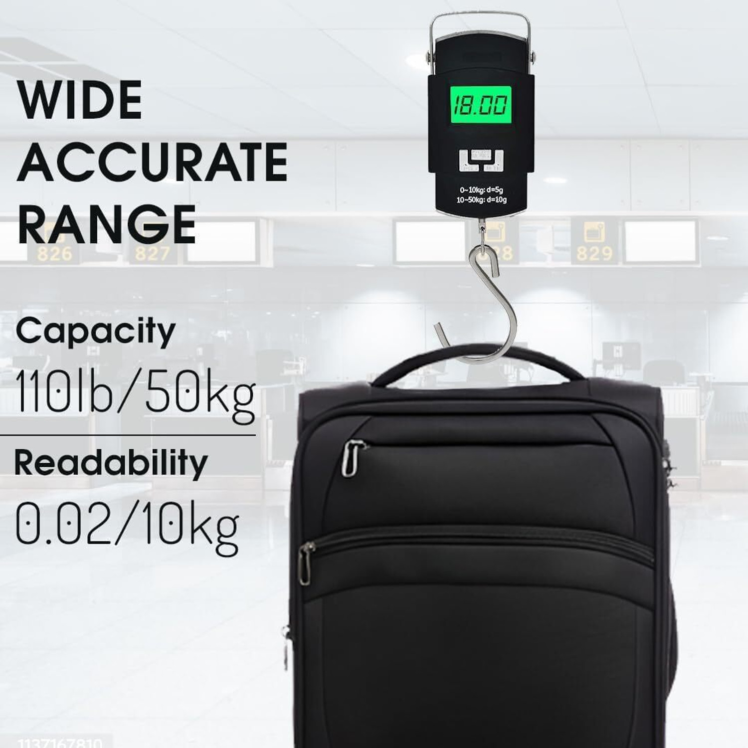 Image of KOTRONICS Digital Hanging Luggage Scale 50kg | LCD & Steel Hook Weighing Scale (Black)