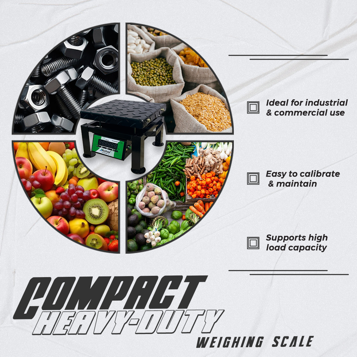 Image of ACTIVA 50kg Weighing Scale |Double display Weight machine for shop| 210x210mm MS RUGGED Weighing Scale