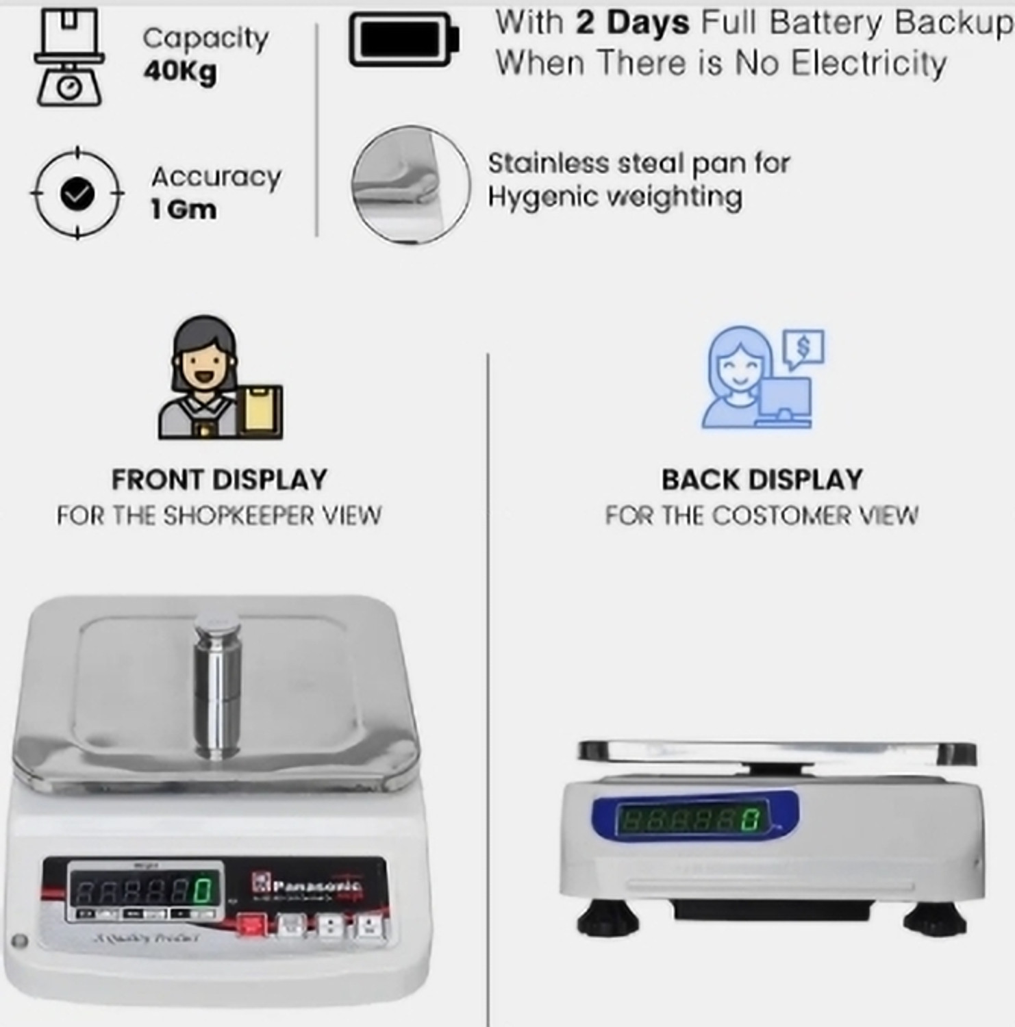 Image of Costco Weigh Pana 40kg Dual Display for all type of Shops Primium Weighing Scale