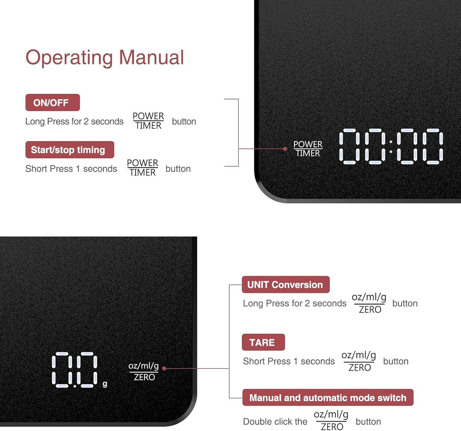Image of Gadgetronics Smart Coffee Scale with Timer, Rechargeable Digital Scale for Coffee Weighing Weighing Scale