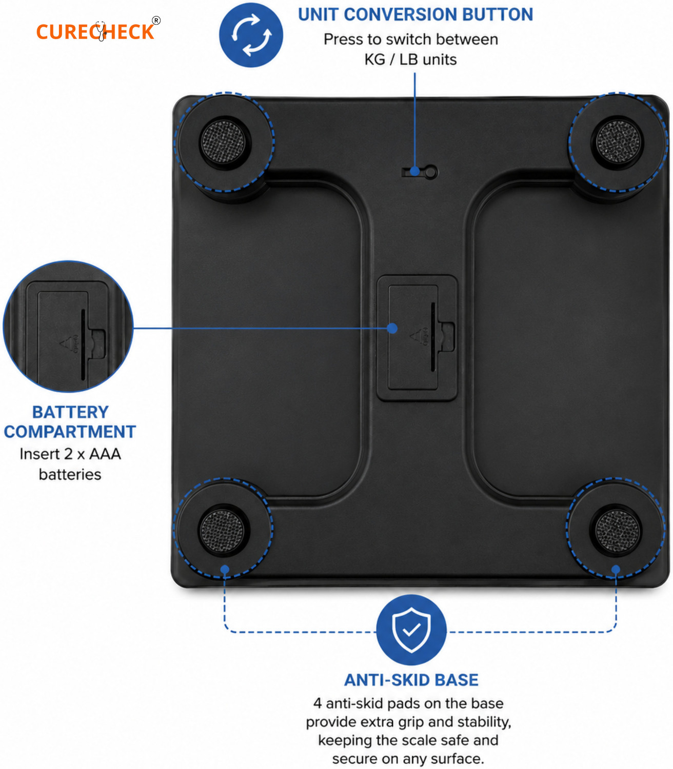Image of Curecheck Digital Body Weighing Scale with LED Display & High Accuracy Weighing Scale (Black)