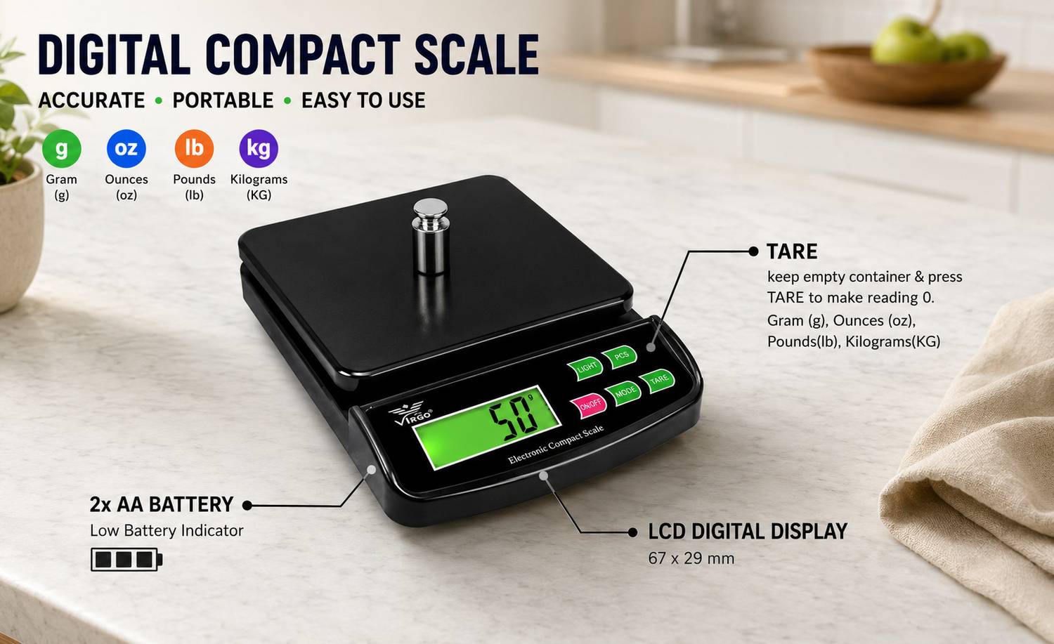 VBR's 10Kg Digital Kitchen Weighing Scale - Image 2
