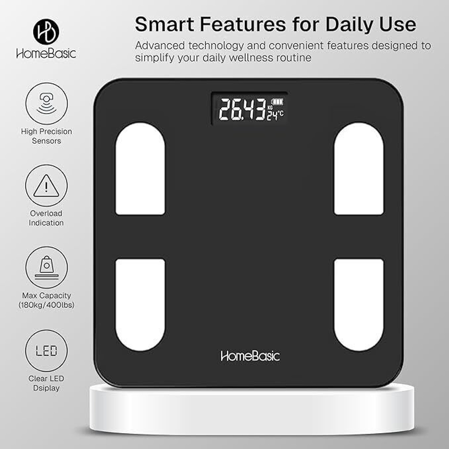 Image of HOMEBASIC Digital Body Weight Machine with LCD Display & 180kg Capacity, Auto On /Off Weighing Scale
