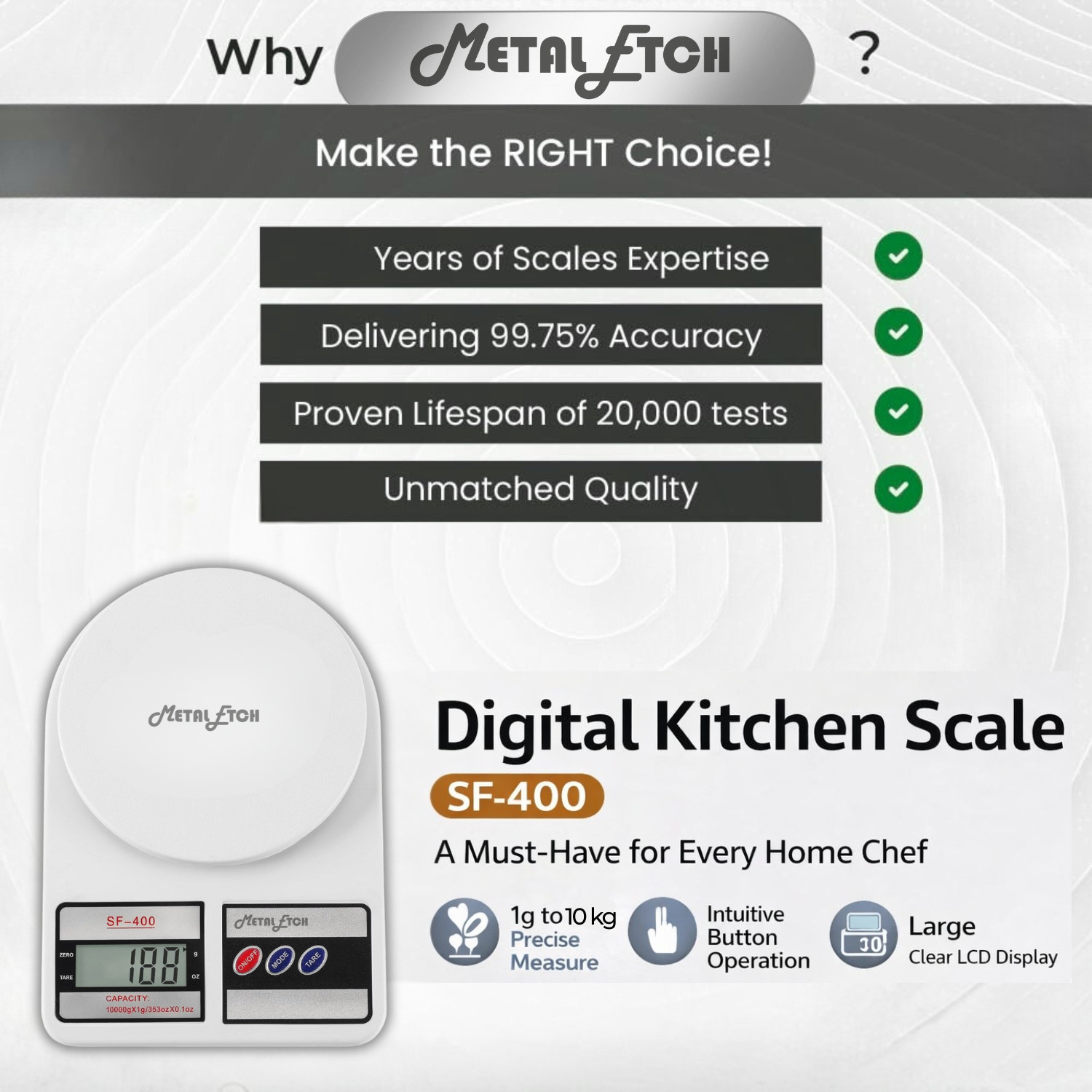 Image of Metal Etch Digital Kitchen Weight Machine upto 10kg |LCD Display with 1 Year Warranty| Weighing Scale