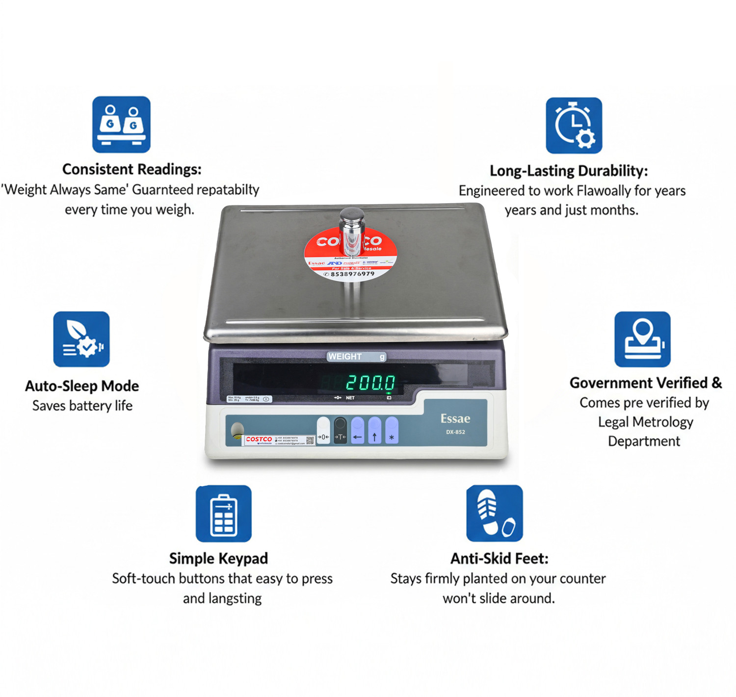Image of Essae Costco : DX 852 6 kg( For Silver Weighment) Cap : 6 Kg Accu : 0.1 gm Weighing Scale