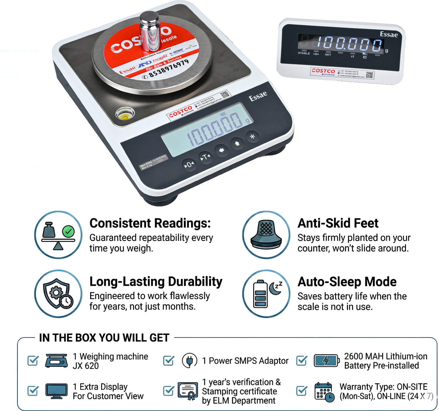 Image of Essae JX - 110 CAPACITY - 1KG I ACCURACY - 10MG WITH EXTRA DISPLAY Weighing Scale
