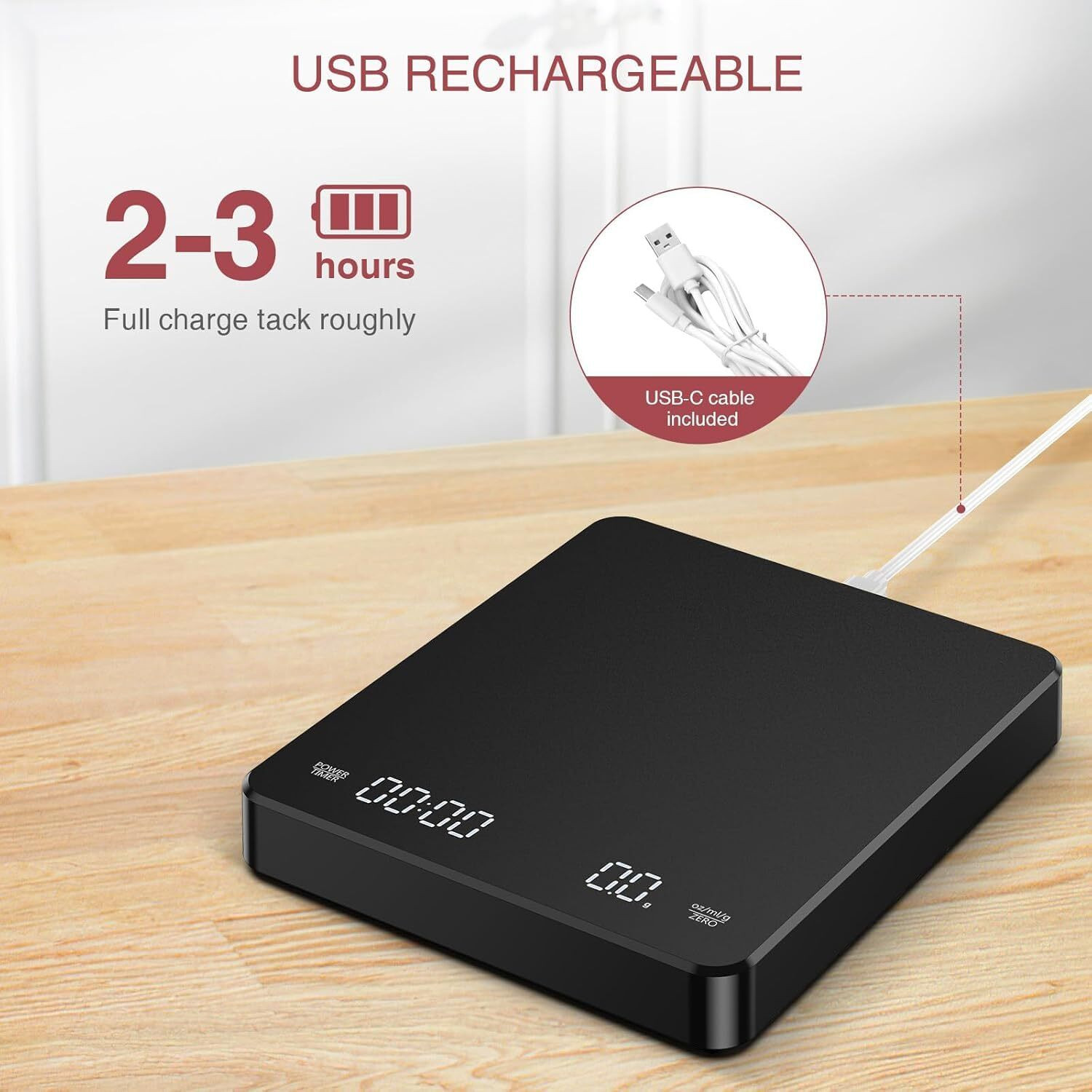 Image of Gadgetronics Smart Coffee Scale with Timer, Rechargeable Digital Scale for Coffee Weighing Weighing Scale