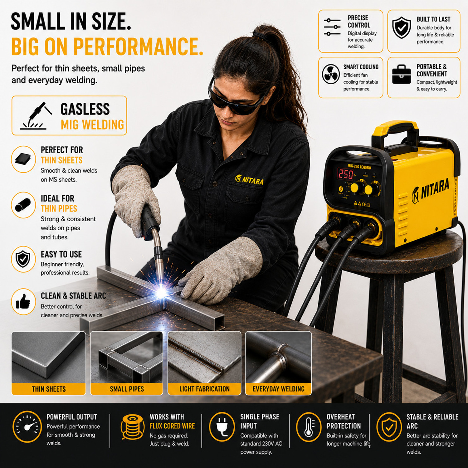 Image of NTR NITARA 4 IN 1 GASLESS fully digital MIG welding machine for thin and thick iron Inverter Welding Machine