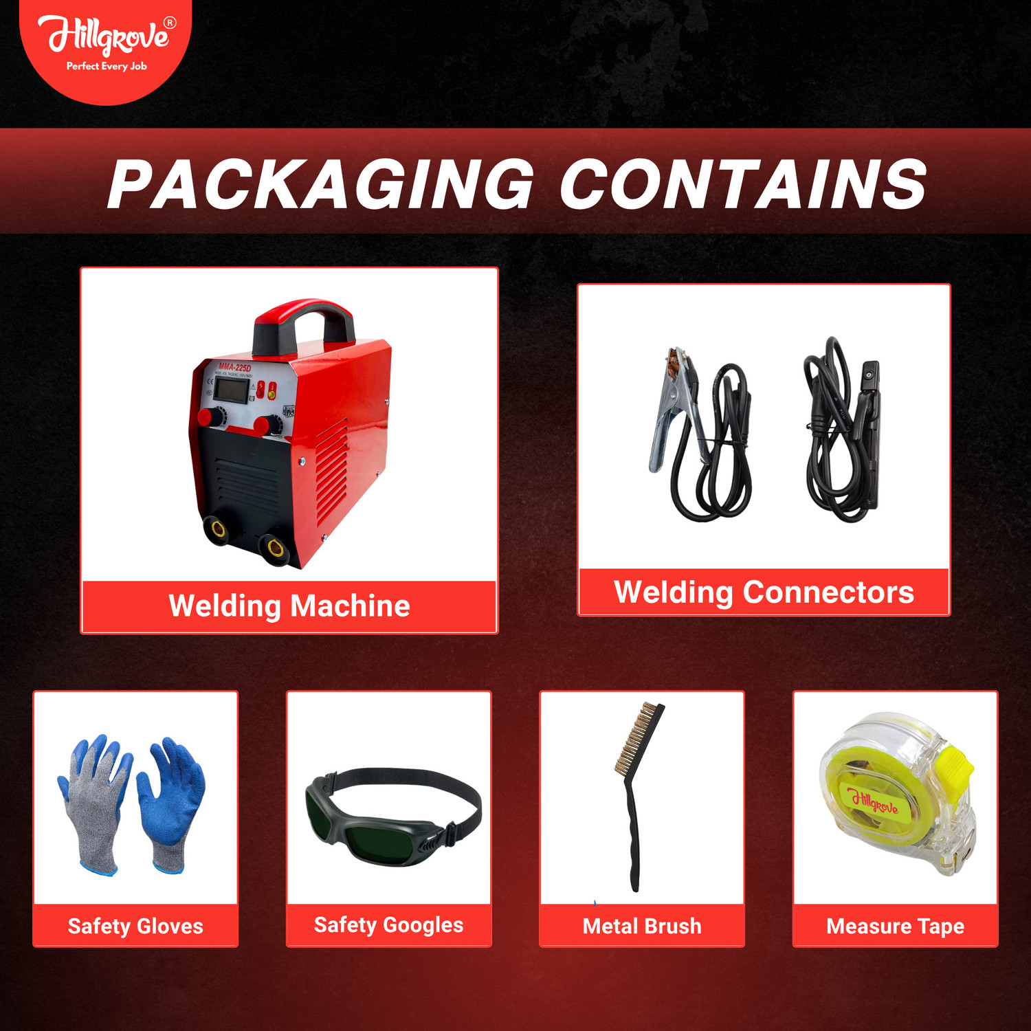 Image of Hillgrove HGCM1212M3 225Amp Welding Machine With Metal Brush and Safety Googles, Gloves Inverter Welding Machine