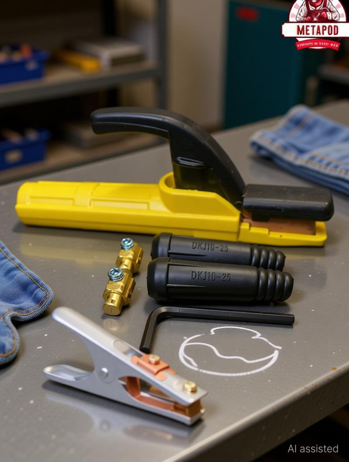 Image of METAPOD Male Connector With Electrode Holder,Earth Clamp & Alignment Key Set Used for Inverter Welding Machine