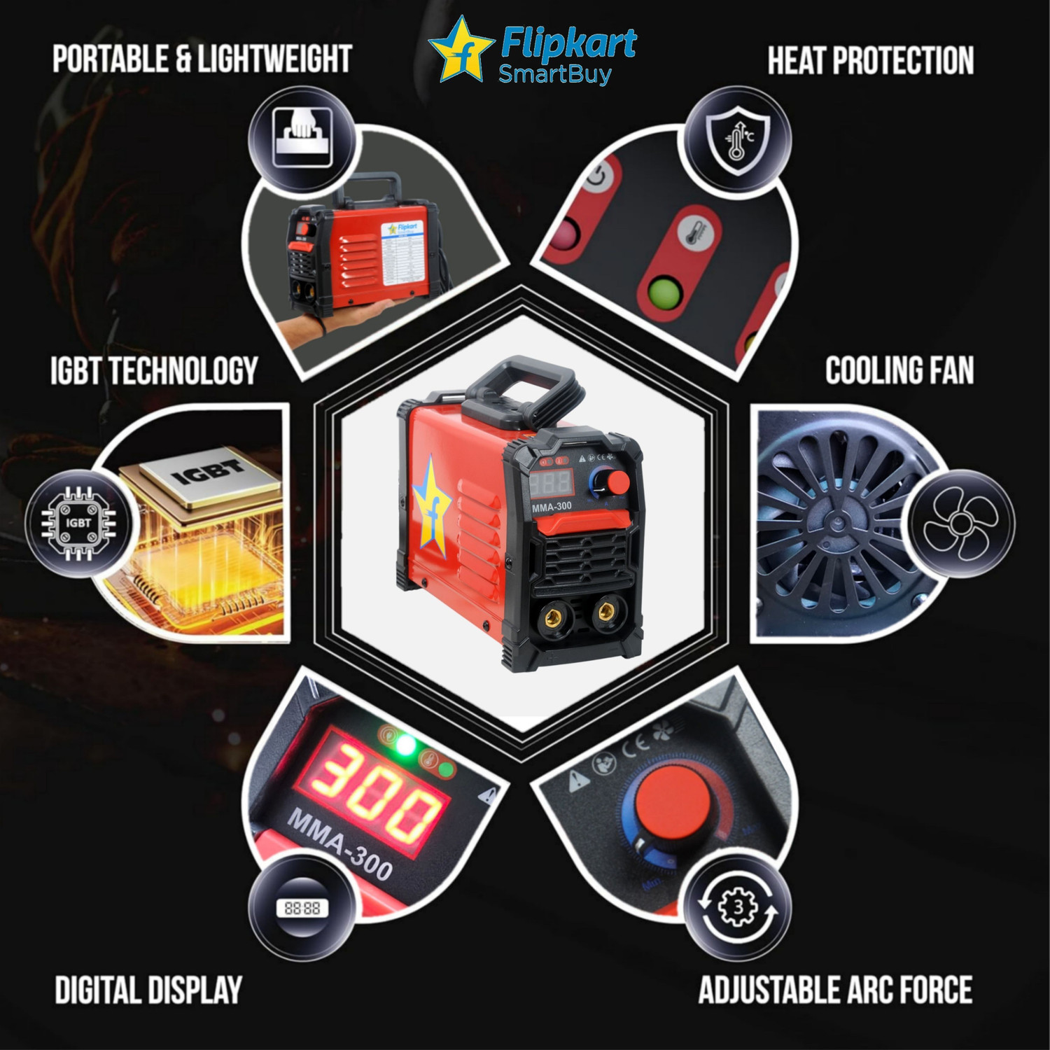 Image of Flipkart SmartBuy 300MMA ARC Welding Machine New Technology Small Size IGBT Single Phase Powerful Inverter Welding Machine