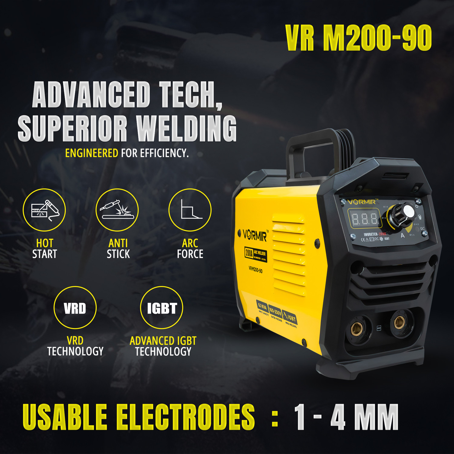 Image of iBELL VORMIR VR M200-90 ARC Welding Machine 200A with Hot Start, Anti-Stick Functions, Inverter Welding Machine