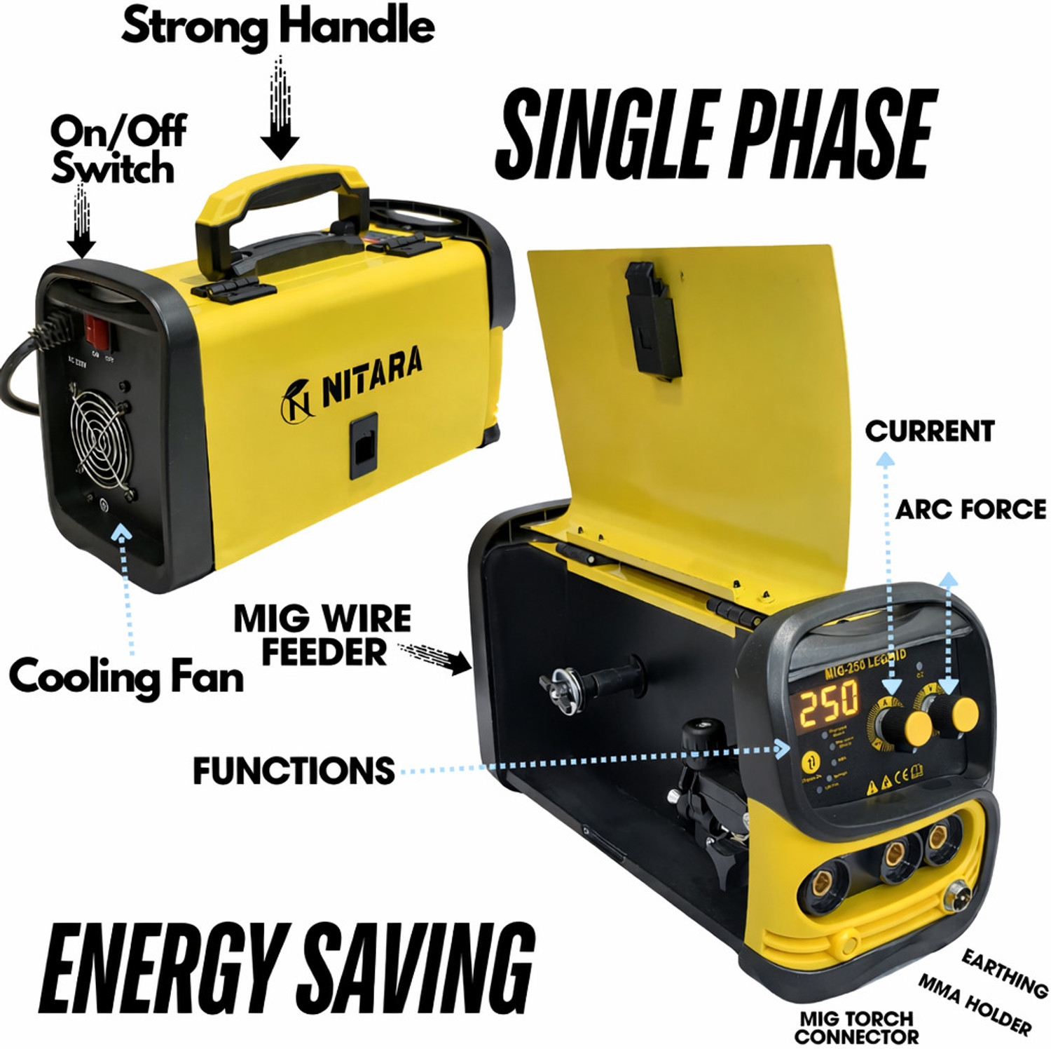 Image of Nitara MMA 250 Gasless MIG 4 in 1 MIG, ARC and Lift TIG Welding Machine 0.8mm Wire Inverter Welding Machine