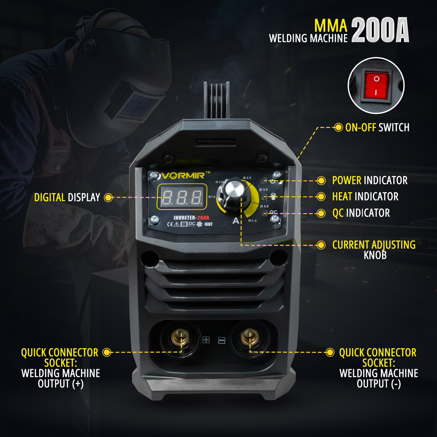 Image of iBELL VORMIR VR M200-90 ARC Welding Machine 200A with Hot Start, Anti-Stick Functions, Inverter Welding Machine