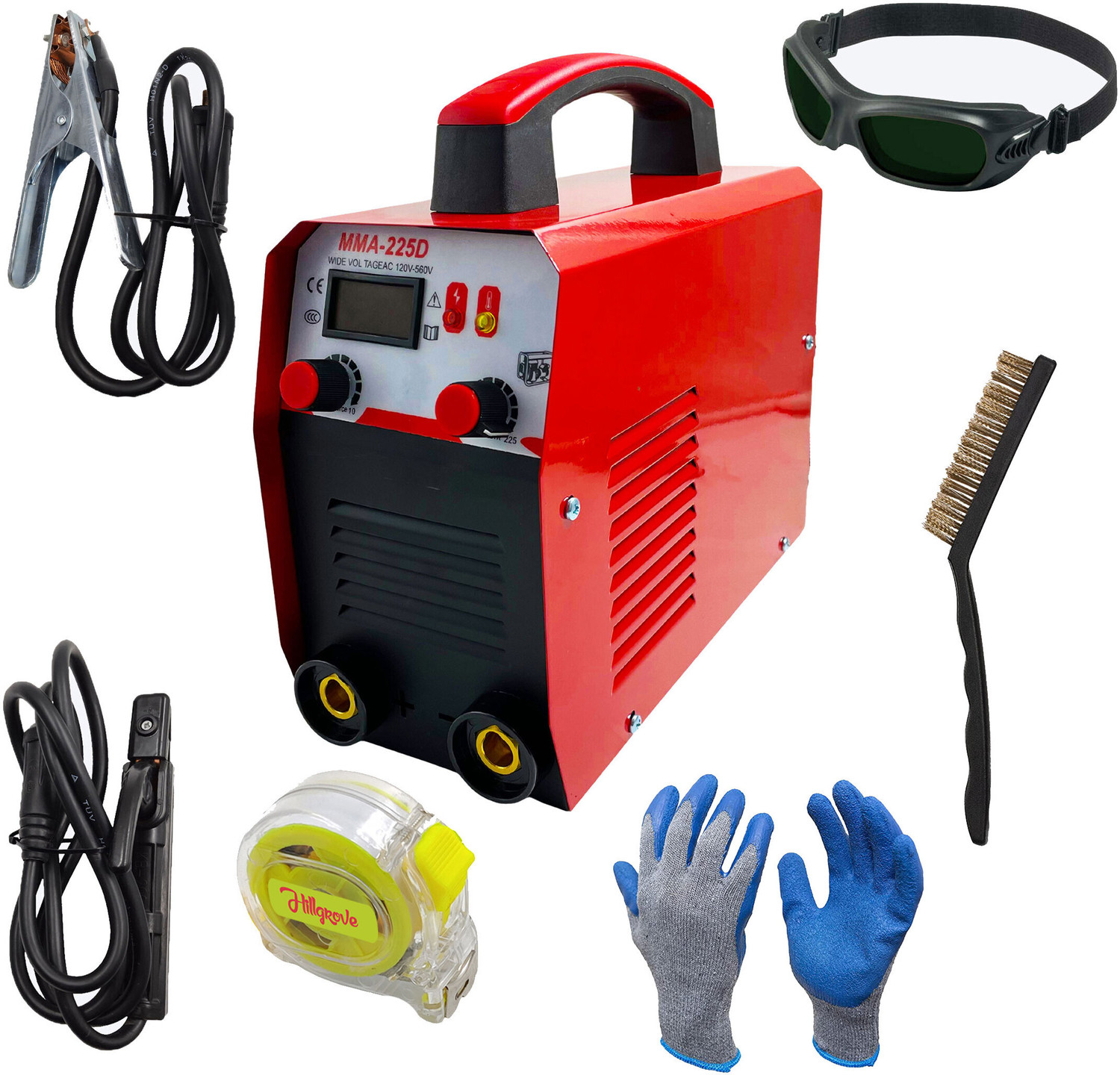 Image of Hillgrove HGCM1212M3 225Amp Welding Machine With Metal Brush and Safety Googles, Gloves Inverter Welding Machine