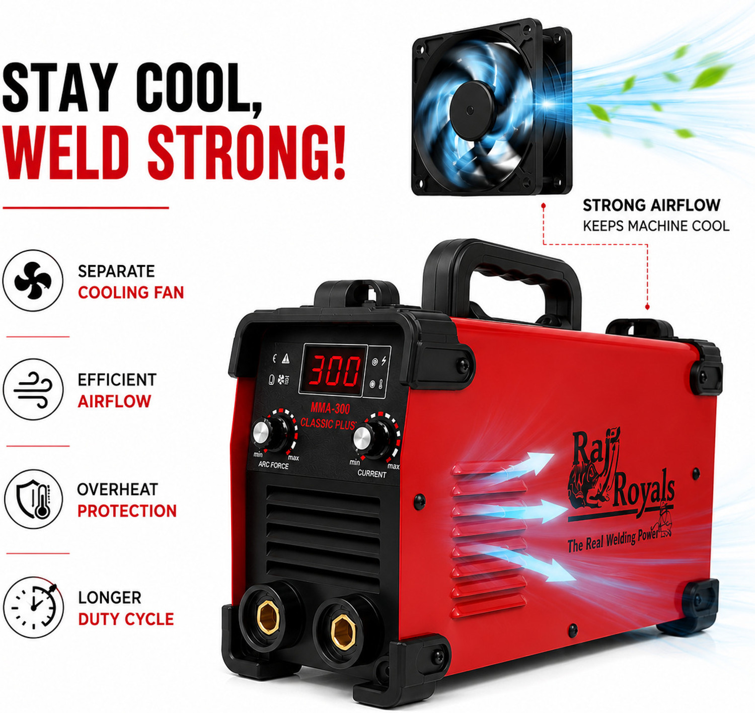 Image of RAJROYALS MMA 300 Heavy Duty LIGHT-in-WEIGHT | STRONG WELD | IRON-STEEL | GATE GRILL WORK Inverter Welding Machine