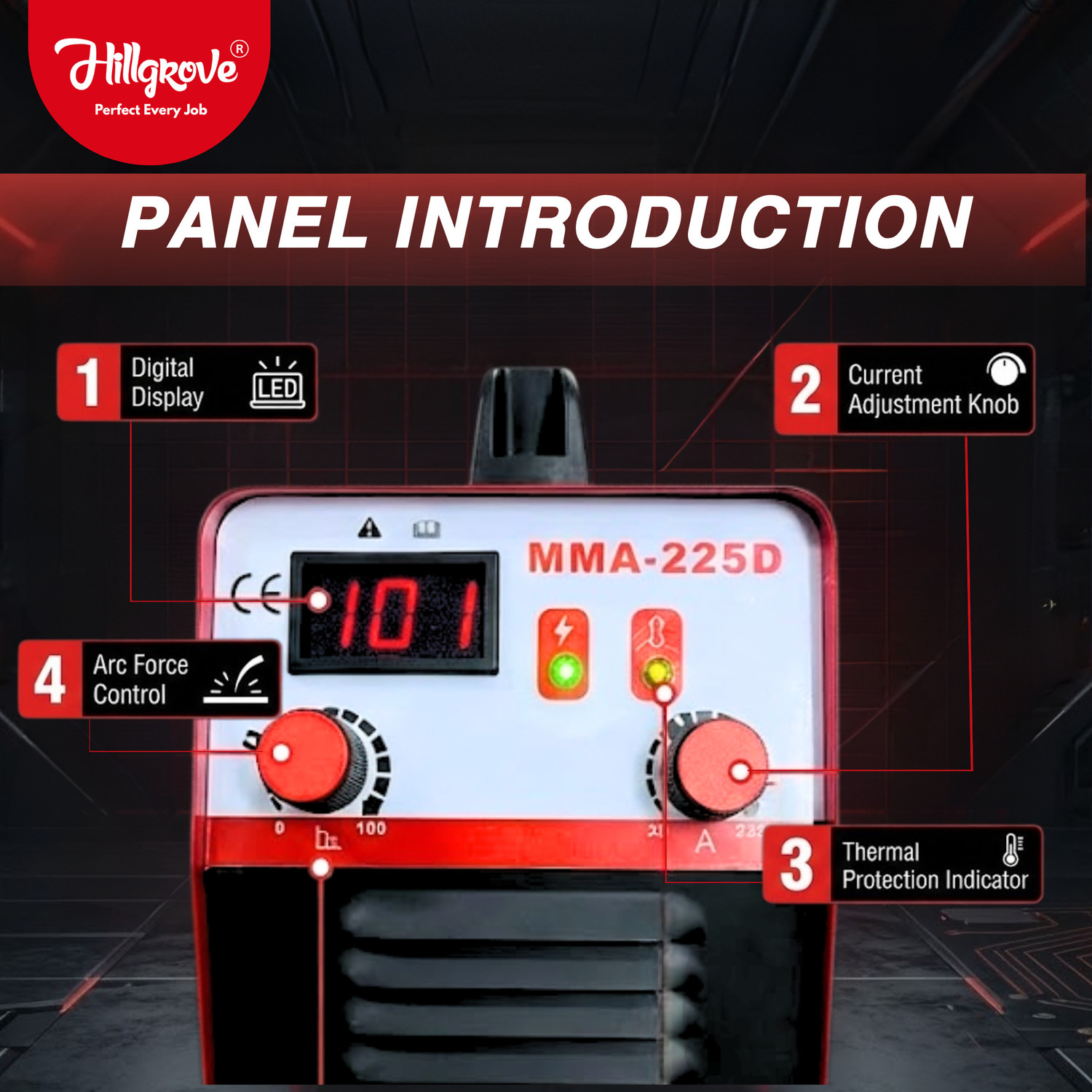 Image of Hillgrove HGCM1212M3 225Amp Welding Machine With Metal Brush and Safety Googles, Gloves Inverter Welding Machine