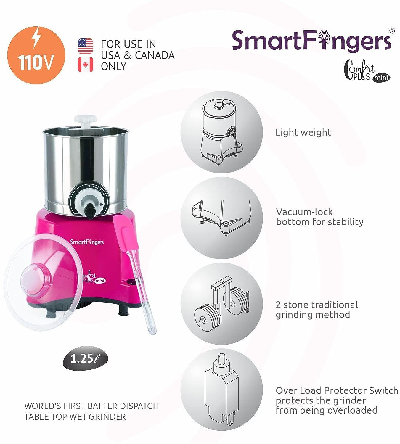 Image of SMARTFINGERS Comfort Plus Table Top Mini Wet Grinder