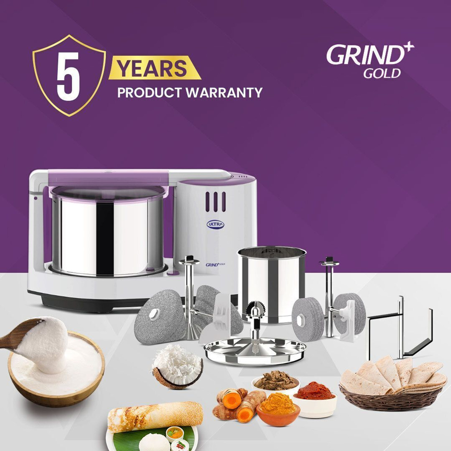 Image of ULTRA Grind+ Gold Celebration Pack - 2 Liters with 1L Spice Drum Table Top Wet Grinder