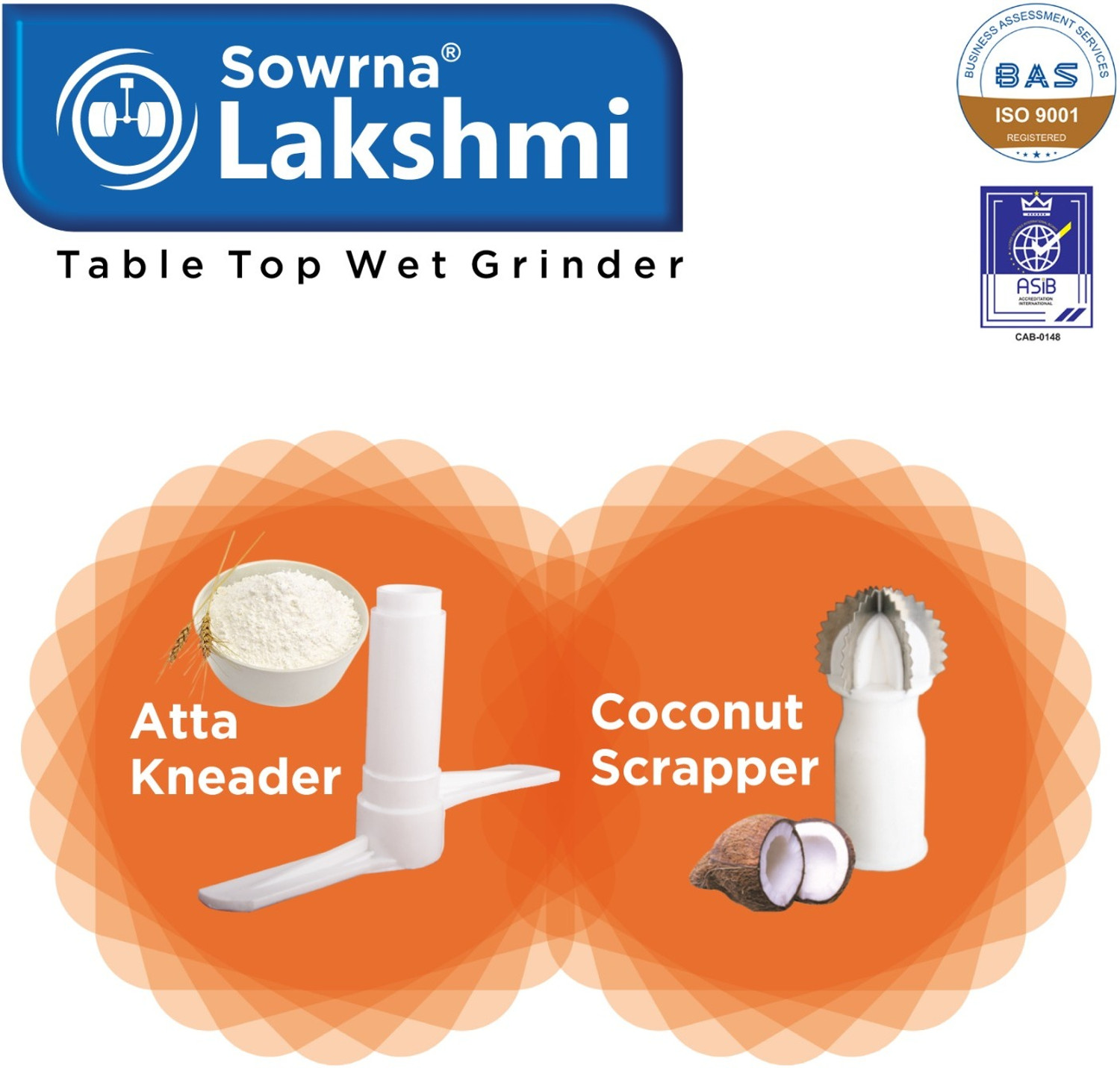 Image of sowrnalakshmi YJ666 Wet Grinder (ORANGE AND GREY)