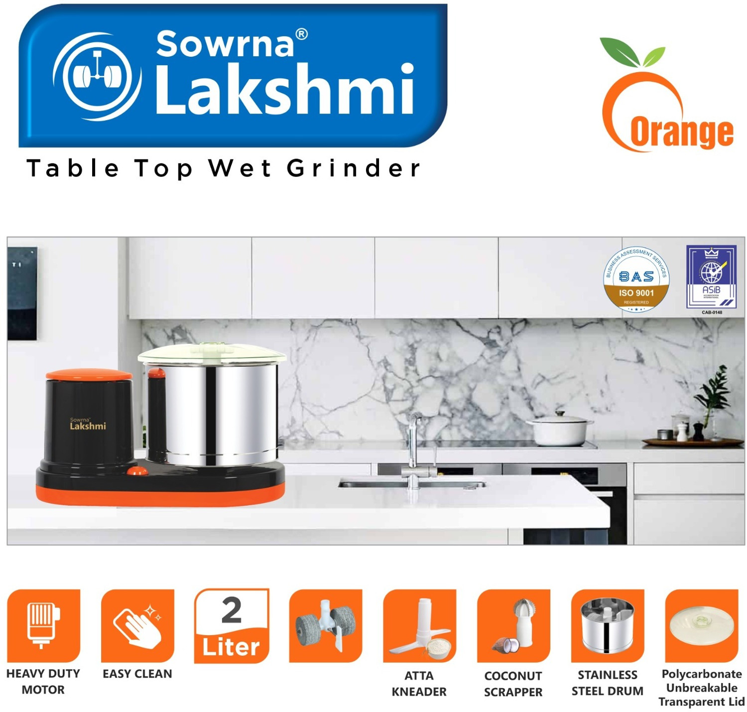Image of sowrnalakshmi YJ666 Wet Grinder (ORANGE AND GREY)