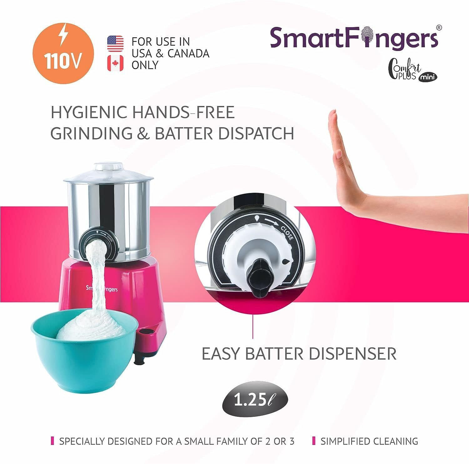 Image of SMARTFINGERS Comfort Plus Table Top Mini Wet Grinder