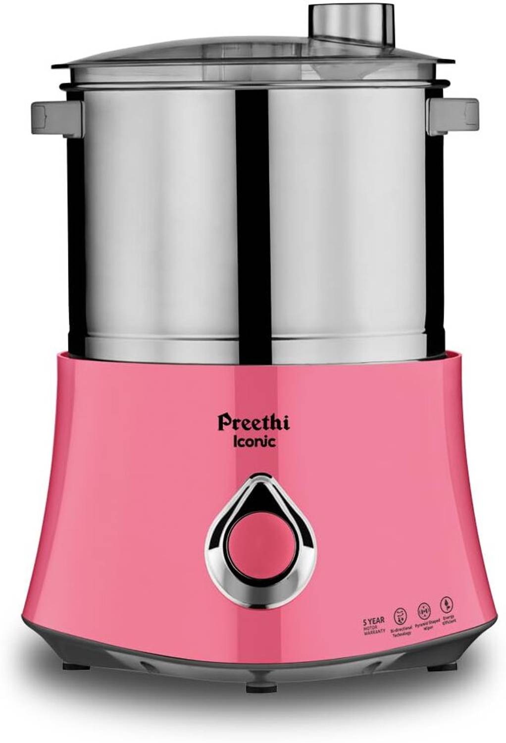 Preethi Iconic WG-908 Wet Grinder 2 L (Pink) with Bi-Directional Grinding Technology