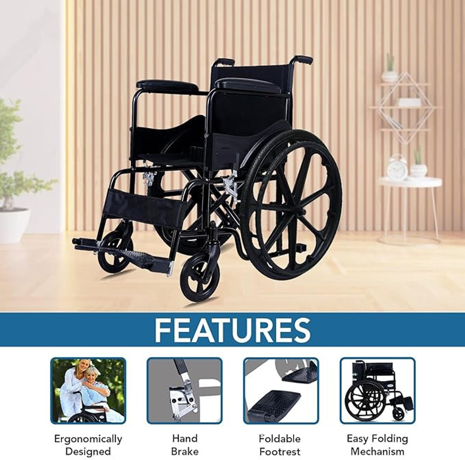Image of HealthEmate Lifemove Solid Magwheel with self brake 100 kg capacity Manual Wheelchair