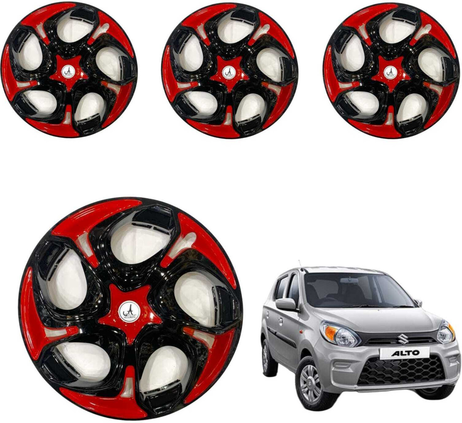 Image of KYZO CAR WHEEL CAP / WHEEL COVER HAWK DESGIN inchRED BLACK inch 12 INCHI Wheel Cover For Maruti Alto, Alto 800, Zen, 800, EON Sportz