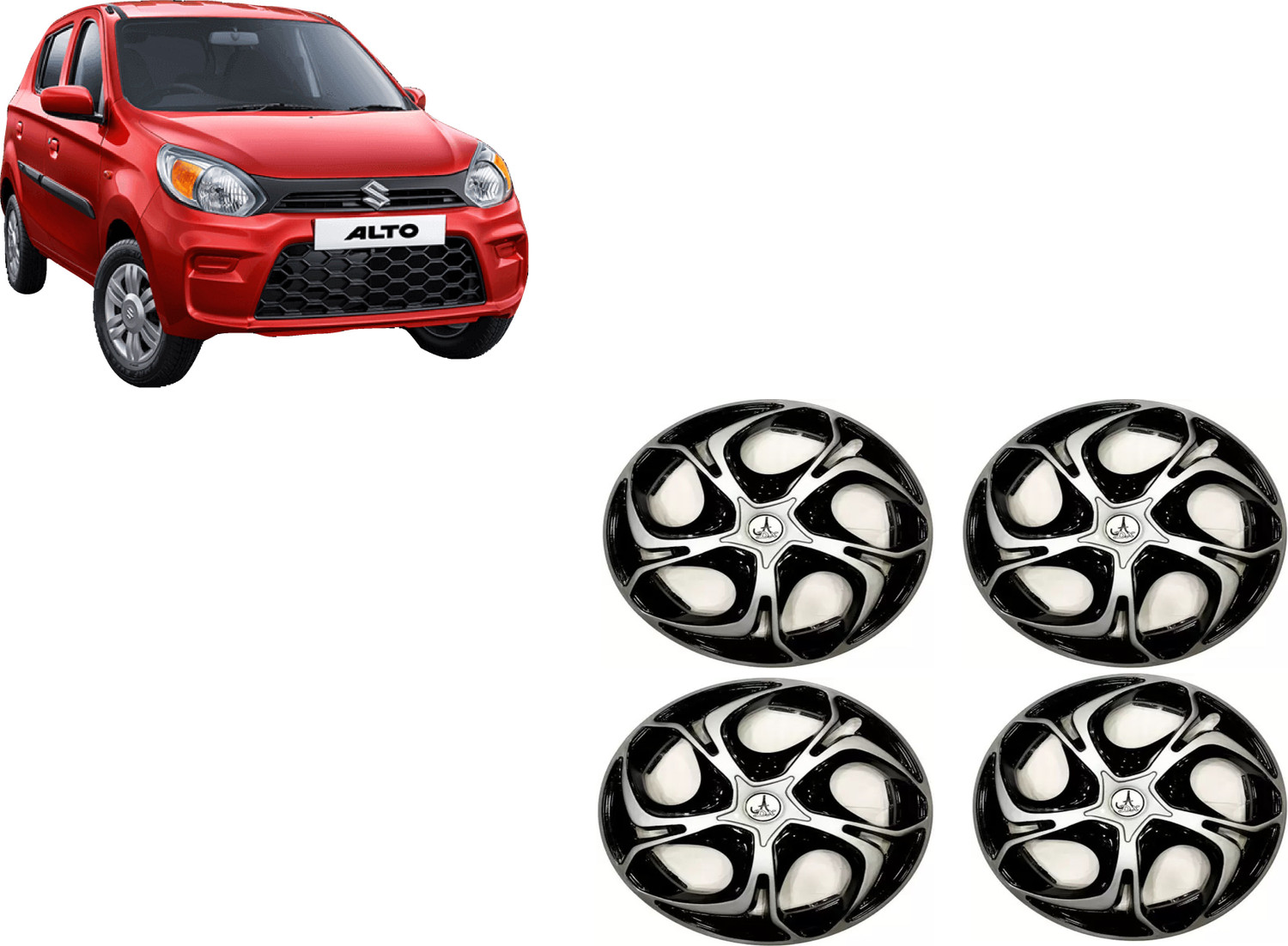 Image of ALPINEZO CAR WHEEL CAP /WHEEL COVER HAWK DC-A DEGINE inchSILVER BLACK inch 12 INCH Wheel Cover For Maruti Alto, Eon, Alto 800, Omni, Zen