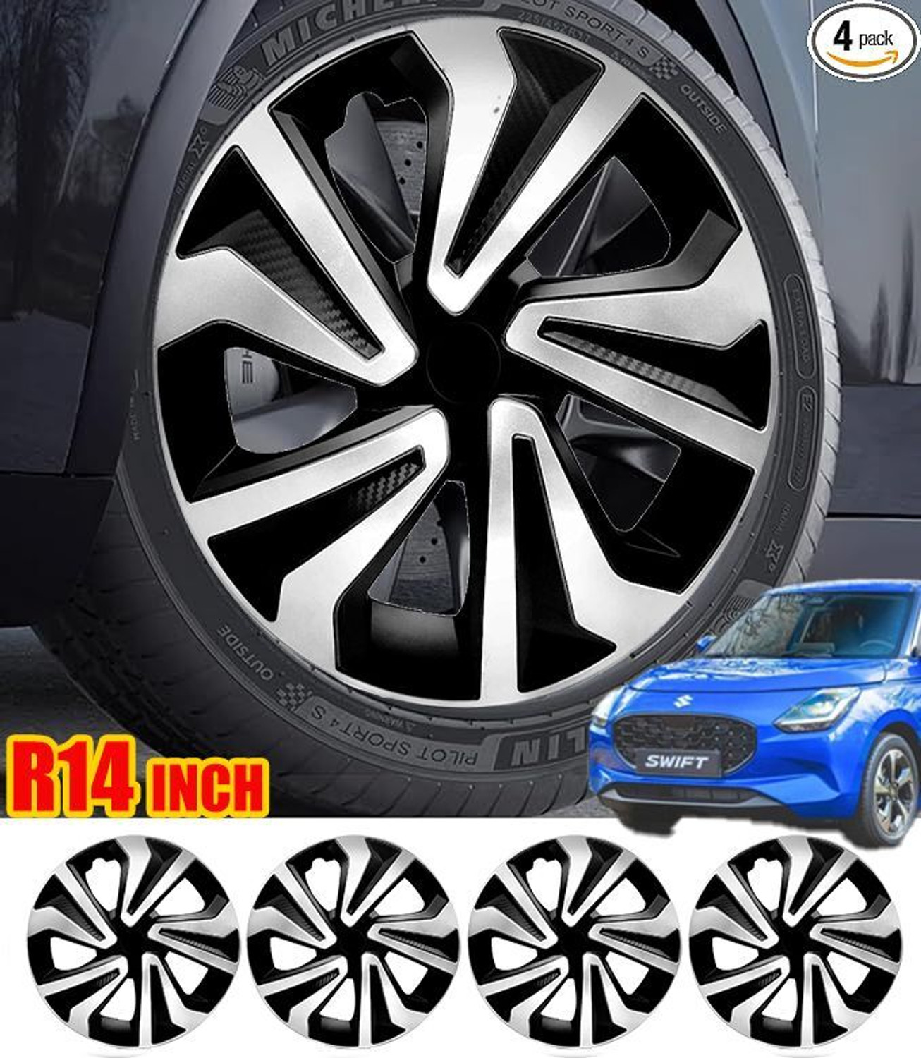 Image of GOLDKARTZ Design Wheel Cover Hubcap Wheelcap Universal for All Cars R14 Inch Size Wheel Cover For Maruti Swift