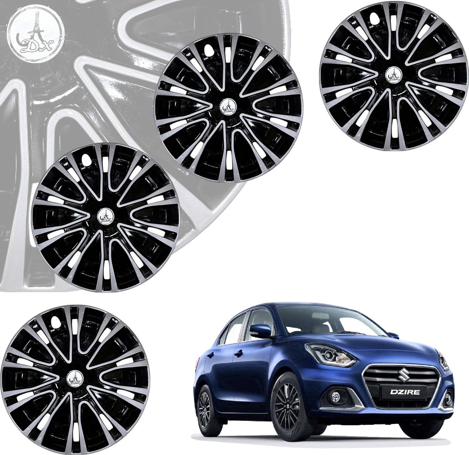 Airzone CAR WHEEL CAP/WHEEL COVER ROVER DEGINE "SILVER_BLACK" 14 INCH Wheel Cover For Maruti Swift Dzire, Amaze, Swift, Micra, Ritz, Figo, Xcent, Indigo, Celerio, Grand i10, KUV 100, Vista