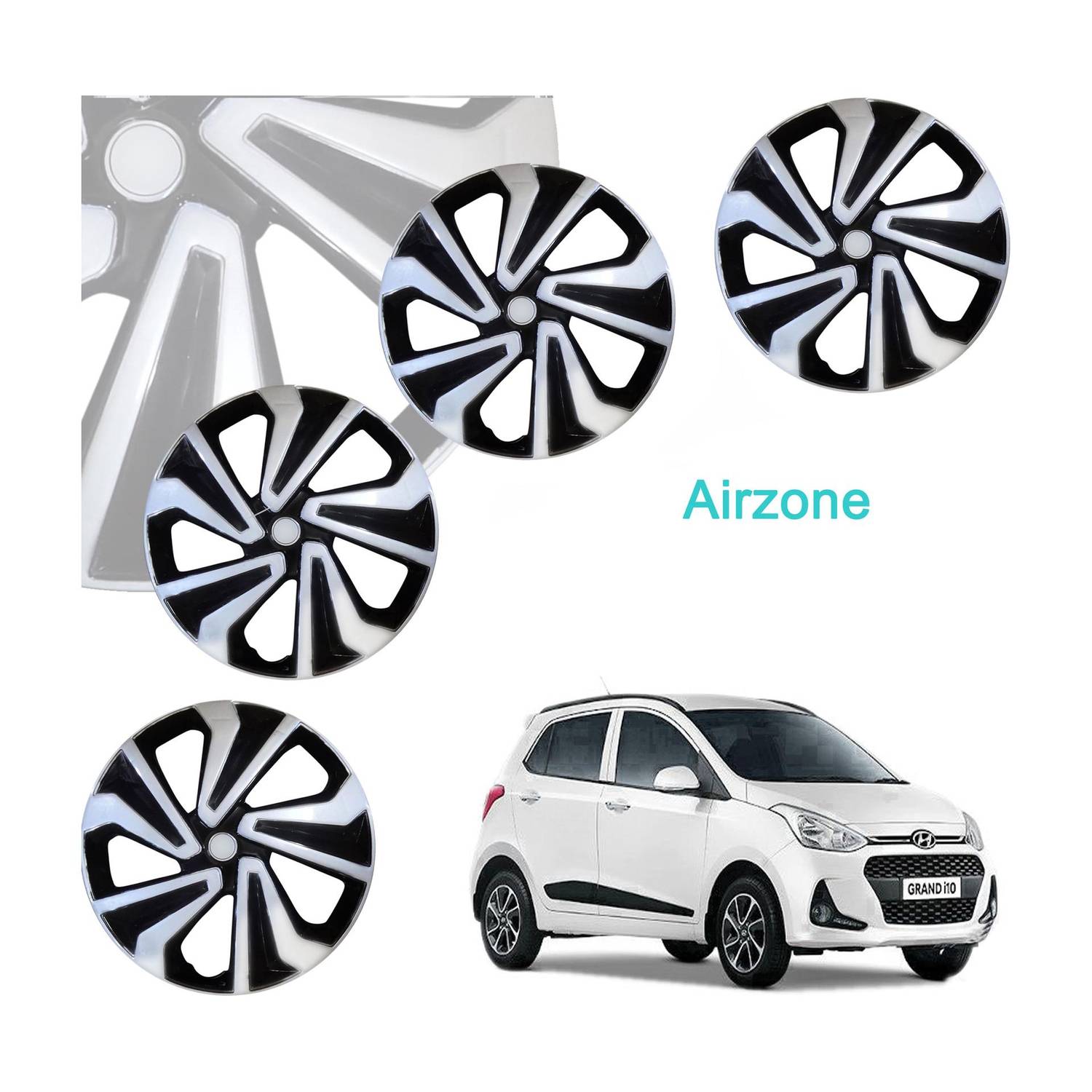 Airzone CAR WHEEL CAP/WHEE CORONA DC A-DEGINE "SILVER_BLACK" 14 INCH Wheel Cover For Hyundai Grand i10, Xcent, Celerio, Amaze, Micra, KUV 100, Figo, Swift Dzire, Vista, Swift, Brio, Ritz, Indigo