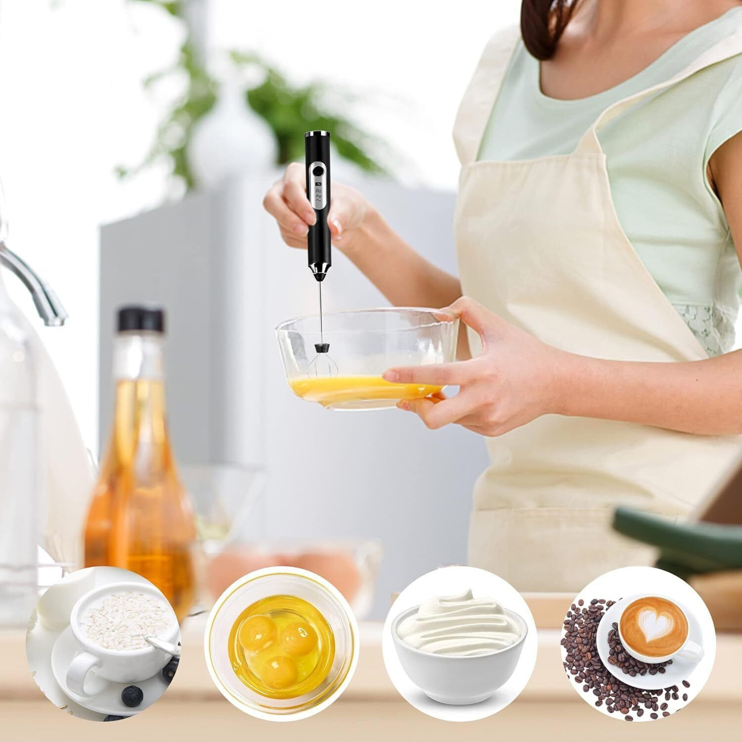 Image of TRIBRAM Electric rechargable coffee beater whisker, milk frother, egg beater Plastic Spiral Whisk