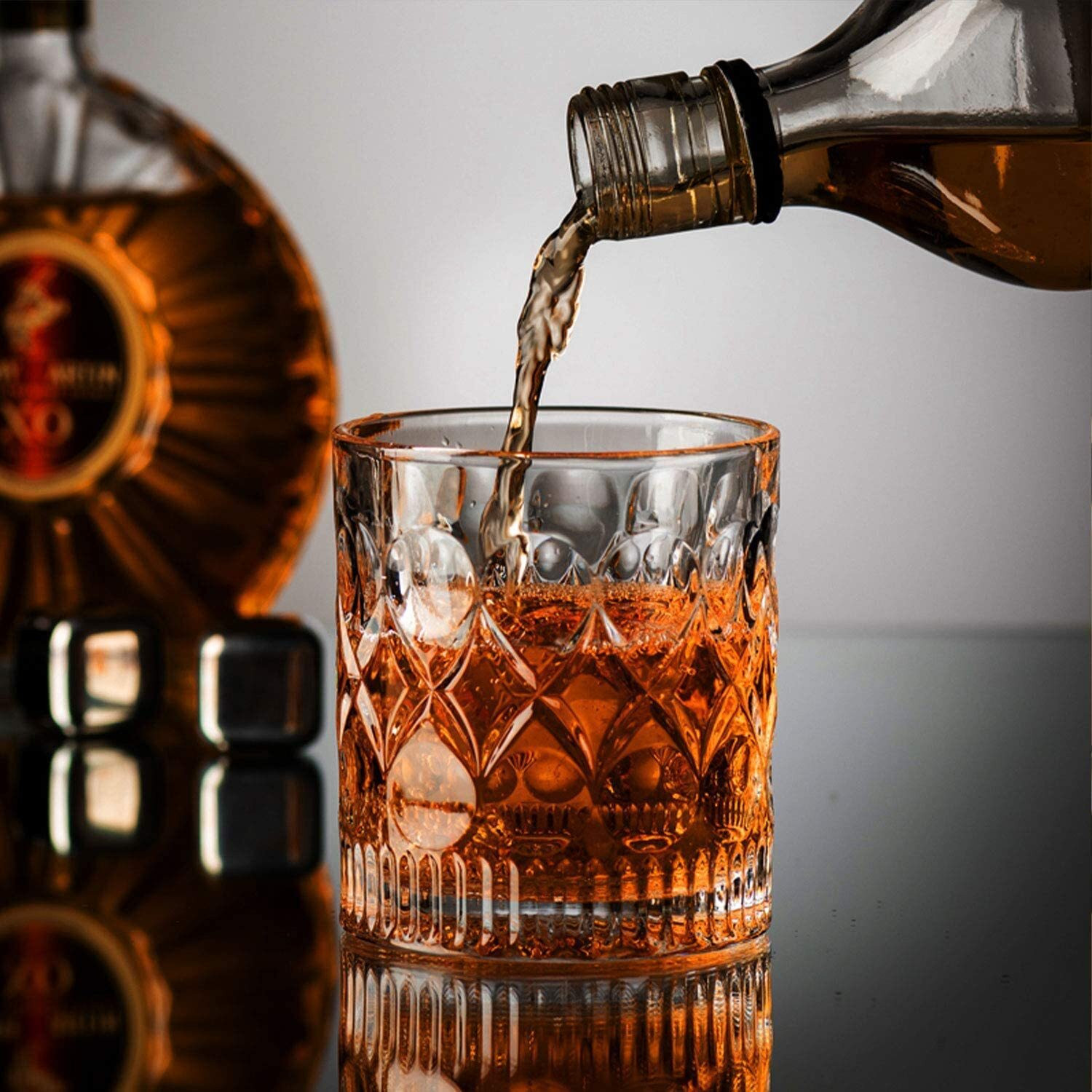 Image of FRP ENTERPISES (Pack of 4) Whiskey Glass - Heavy Base Rocks Barware Glasses for Scotch, Mixed Drinks Glass Set Whisky Glass