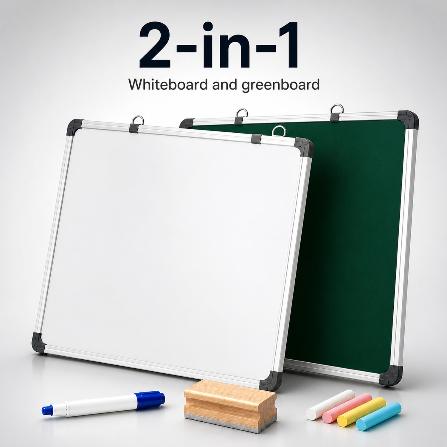 Image of Writezy Non Magnetic 3x4 FT Reversible Whiteboard & Chalkboard Comes Complete with Marker, Wooden Duster & Chalk | Perfect for Daily Use Whiteboards and Duster Combos