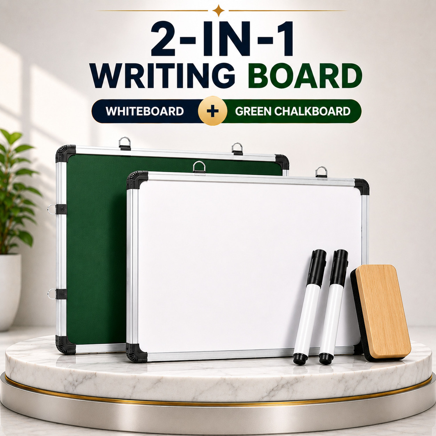 Image of malik brothers Non Magnetic Melamine Dual-Sided Writing Whiteboard(2x1 Ft.)Combo of 4 Items- 2Marker & 1Duster with Whiteboards