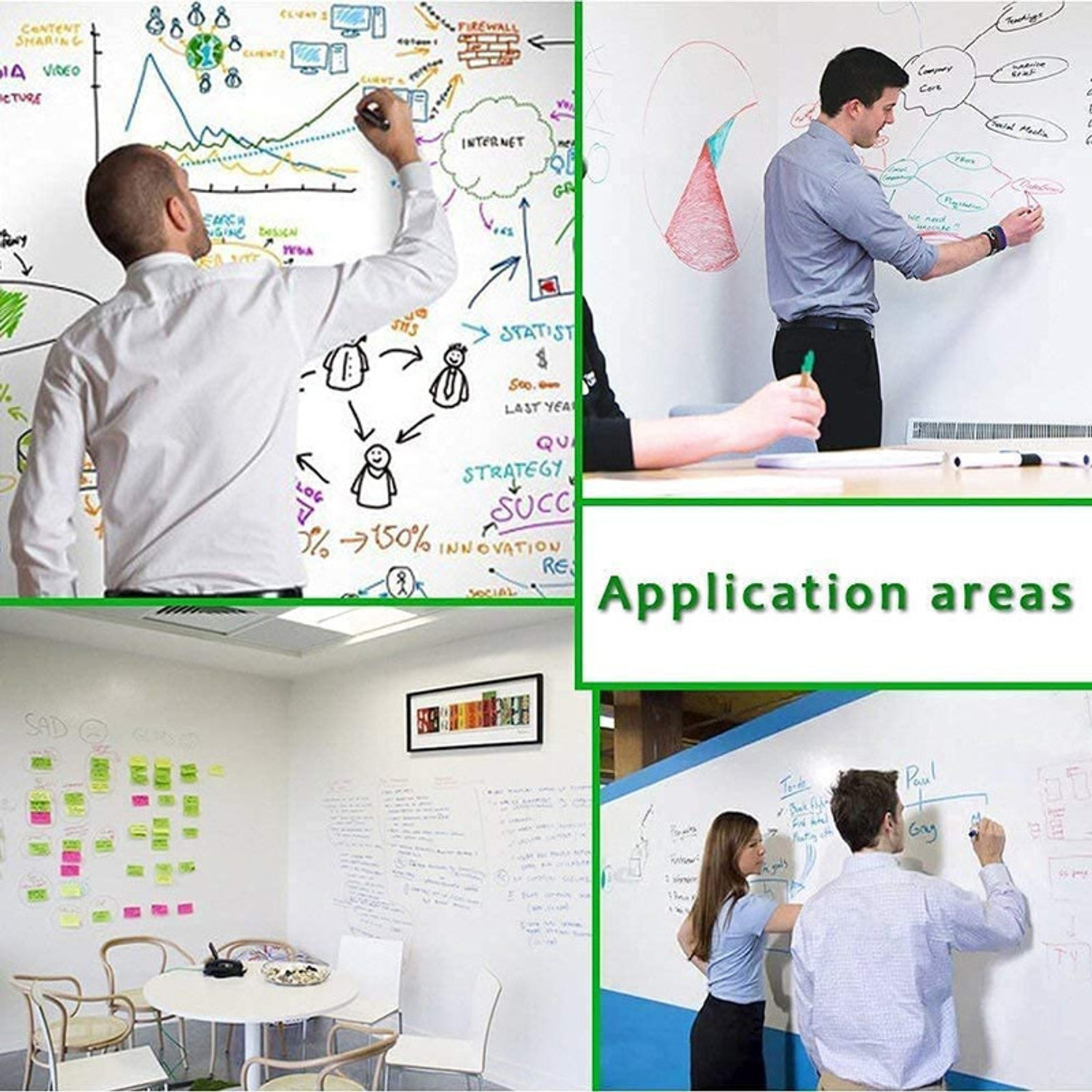 Image of DeskFlex Non Magnetic 45x200 Cm Whiteboard Wall Sticker Removable with 1 Marker for Tuition Whiteboards