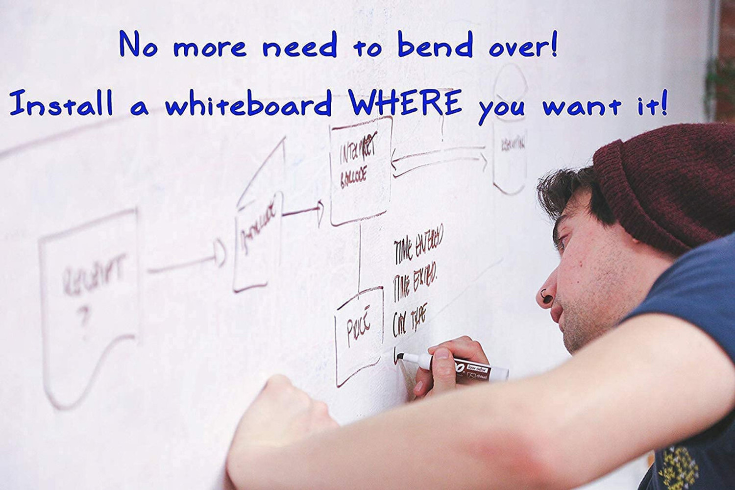 Image of DeskFlex Non Magnetic 45x200 Cm Whiteboard Wall Sticker Removable with 1 Marker for Tuition Whiteboards