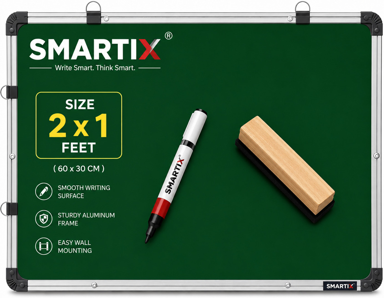 Image of Smartix Non Magnetic Wooden Melamine 1 X 2 Ft, Double-Sided Writing Chalkboard & Whiteboard, Combo of 3 Items Whiteboards and Duster Combos