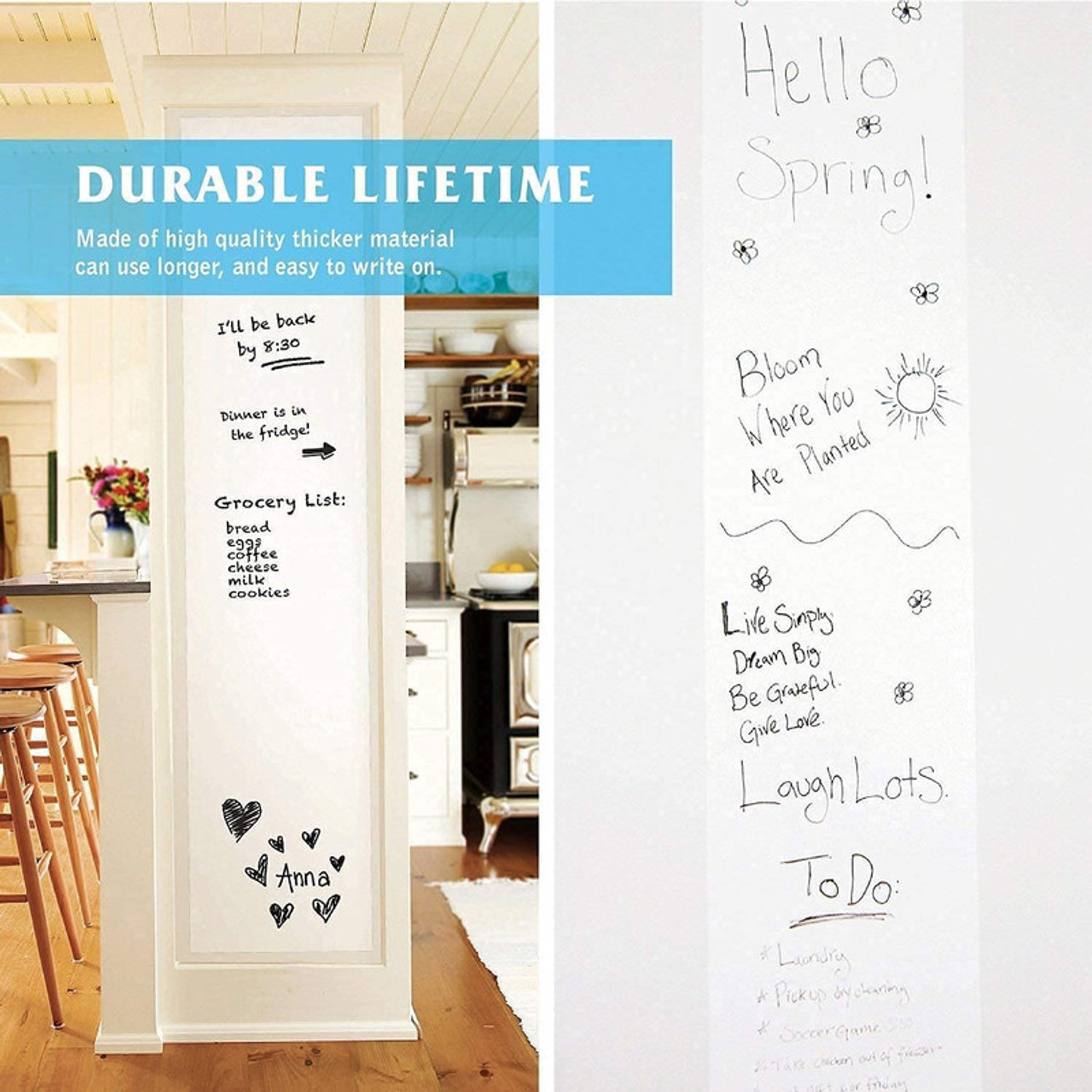 Image of DeskFlex Non Magnetic 45x200 Cm Whiteboard Wall Sticker Removable with 1 Marker for Tuition Whiteboards