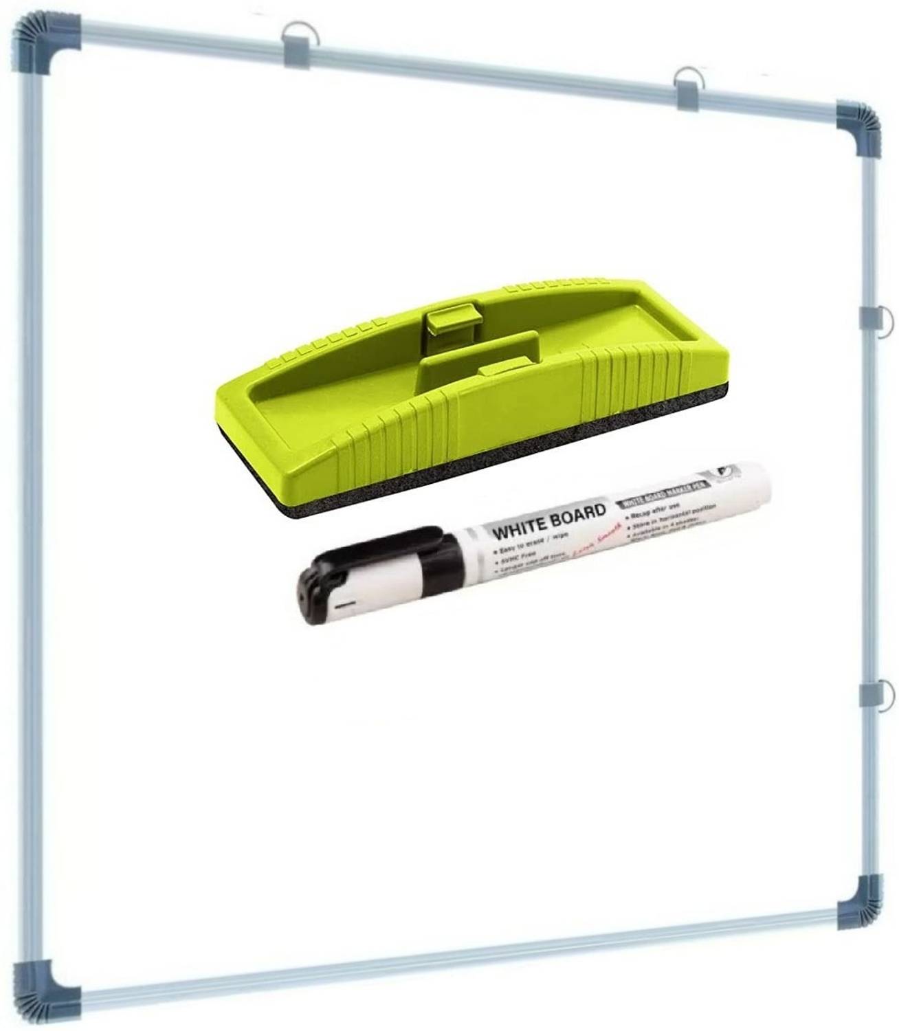 A2DR Non Magnetic Melamine Dual-Sided Writing Whiteboard (1x1 Feet) Combo of 3 Items – Marker & Duster with Whiteboards