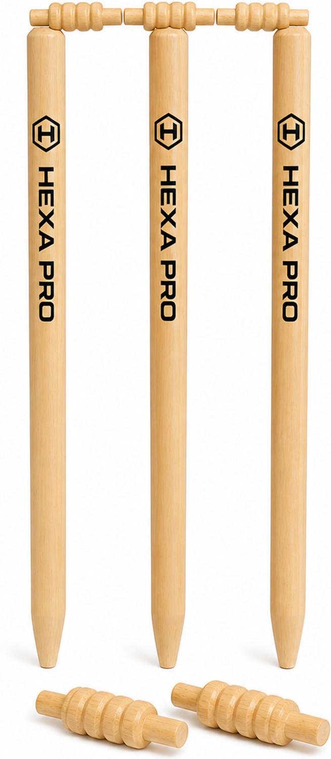 Image of HEXA PRO Wooden Cricket Stumps Set (3 Stumps + 2 Bails) Match Size 28 Inch | Premium