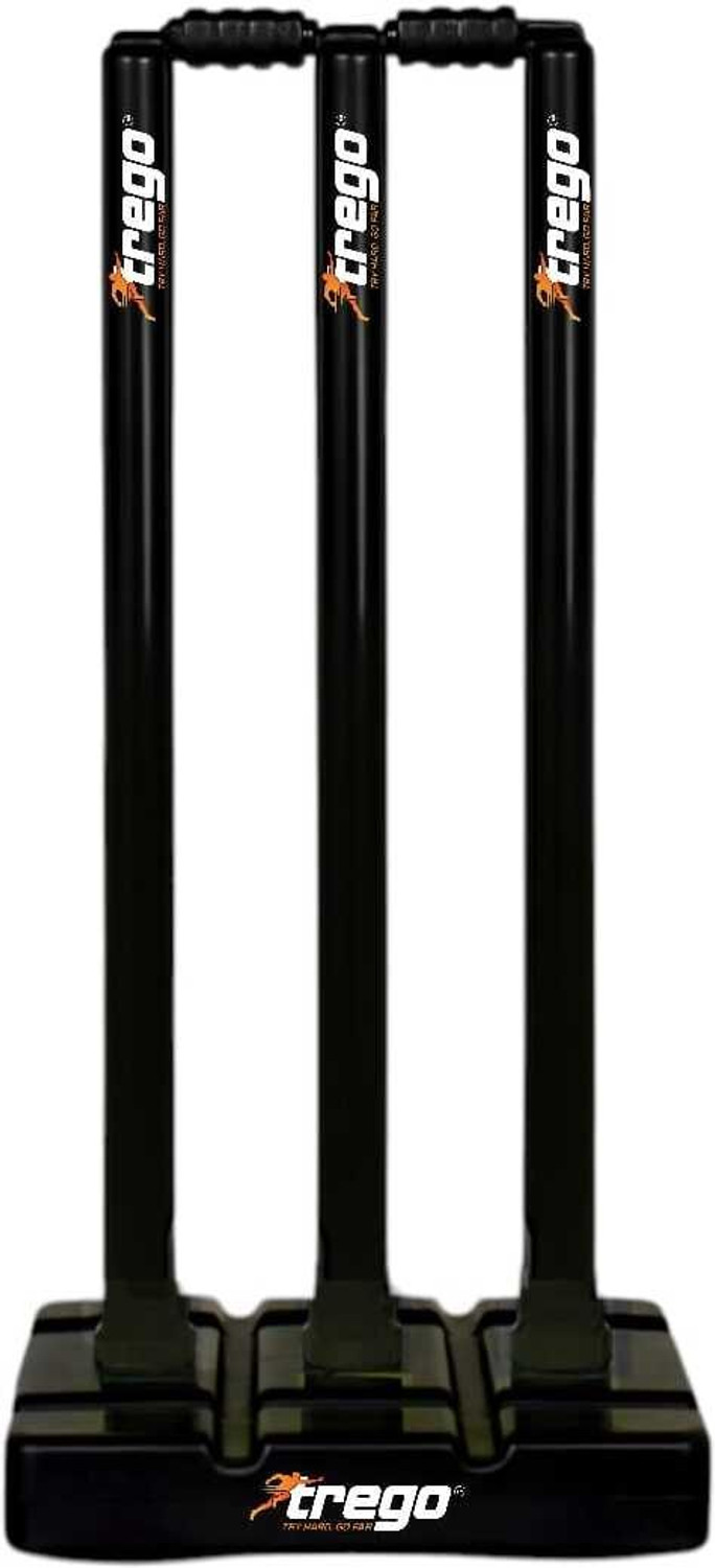 Image of Trego Full Size Plastic Cricket Stumps Set, 3 Stumps 2 Bails 1 Stand, Wickets