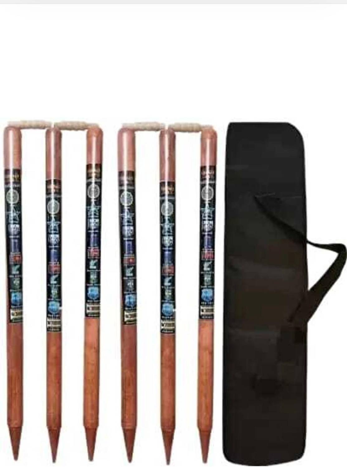 AMN SPORTS AMN Wooden Stumps Wickets Brown Full Size(Eucalyptus Wood)6 Pcs With Cover