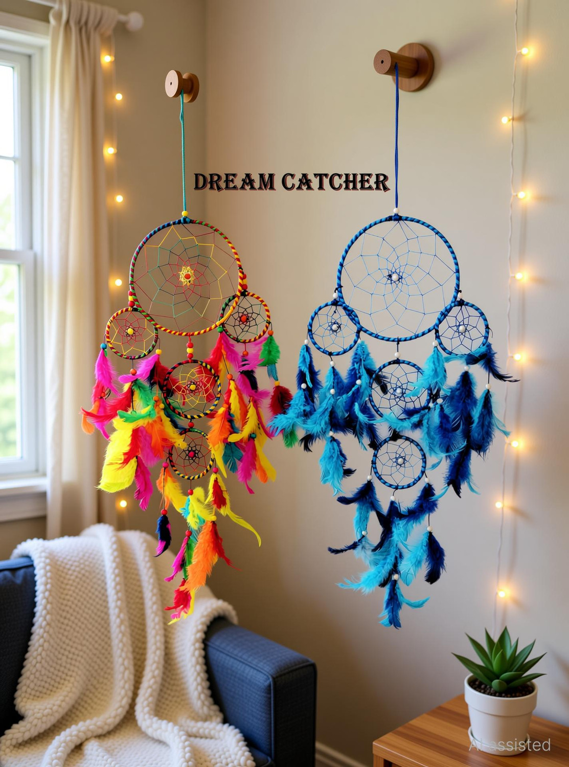 Image of FASTDAP Dream Cacher Wall Hanging Handmade Wall Art for Bedrooms,office,Balcony, Feather Dream Catcher