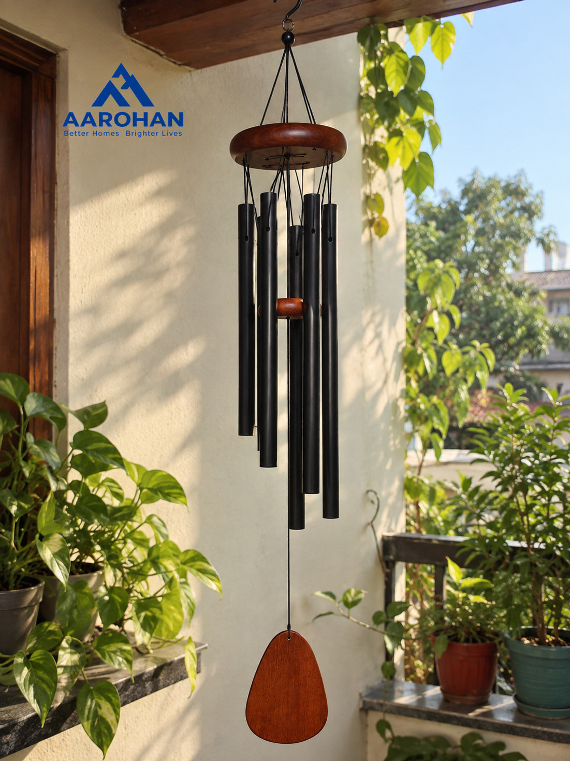AAROHAN Celestia Luxury And Premium Wind Chime, Black Metal, Soothing Resonant Sound Wood, Aluminium Windchime