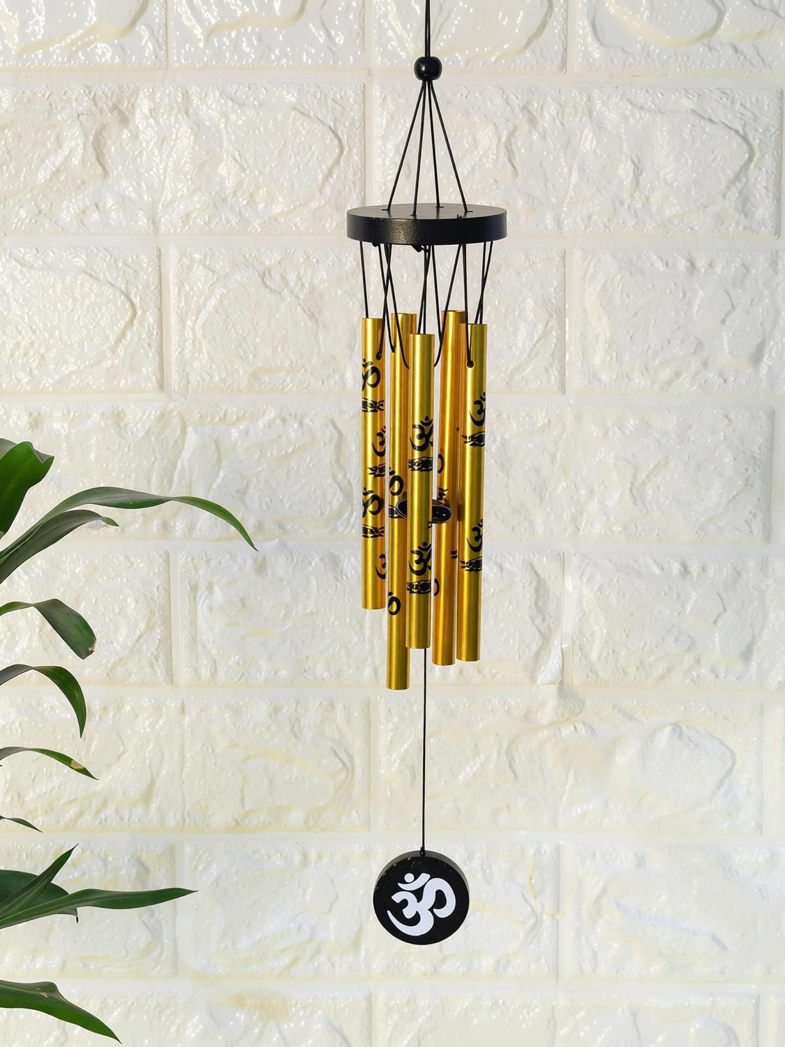 Image of Ryme Vastu / Feng Shui Om Wind Chimes Metal Rods / Pipes for Home Brass Windchime